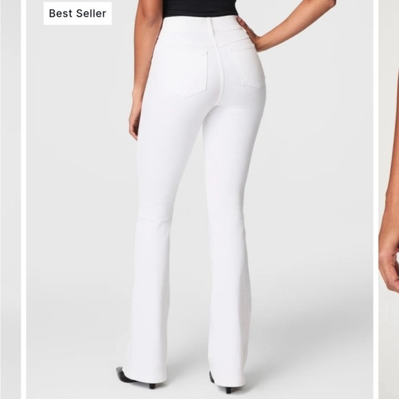 - SPANX Bright WHITE wide leg jeans pull-on stretch Size L Flattering  $148 NWT - Picture 3 of 6